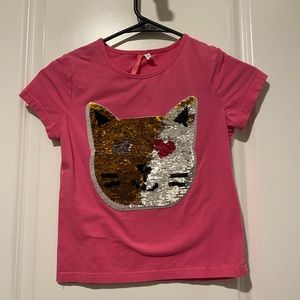 Girls Pink Sequin Cat Short Sleeve Top. (No Tag) Size S (6)